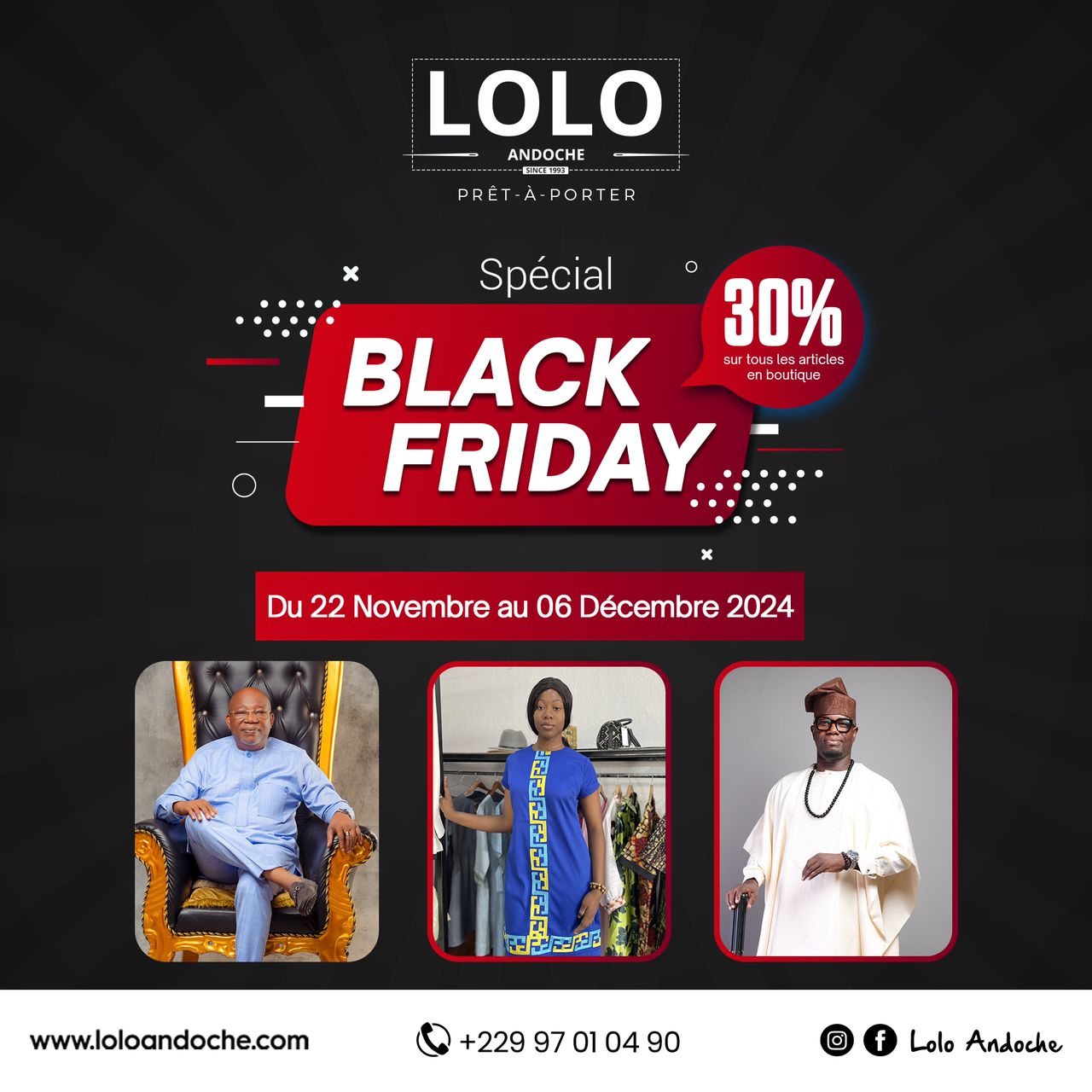 Opération Black Friday chez Lolo Andoche/30% de réduction sur vos achats dans toutes les boutiques